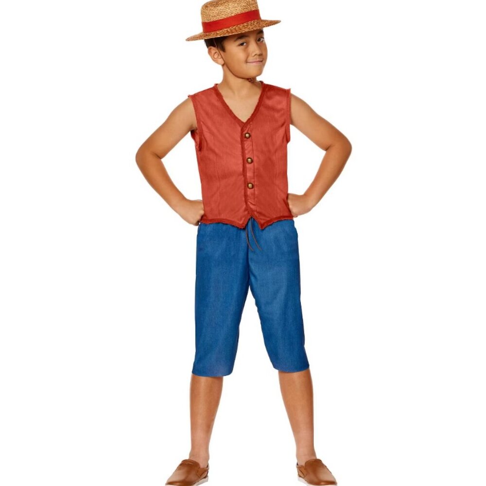 Boys Netflix Series Luffy 10/12 Halloween Costume 3 Pc Vest Shorts Hat